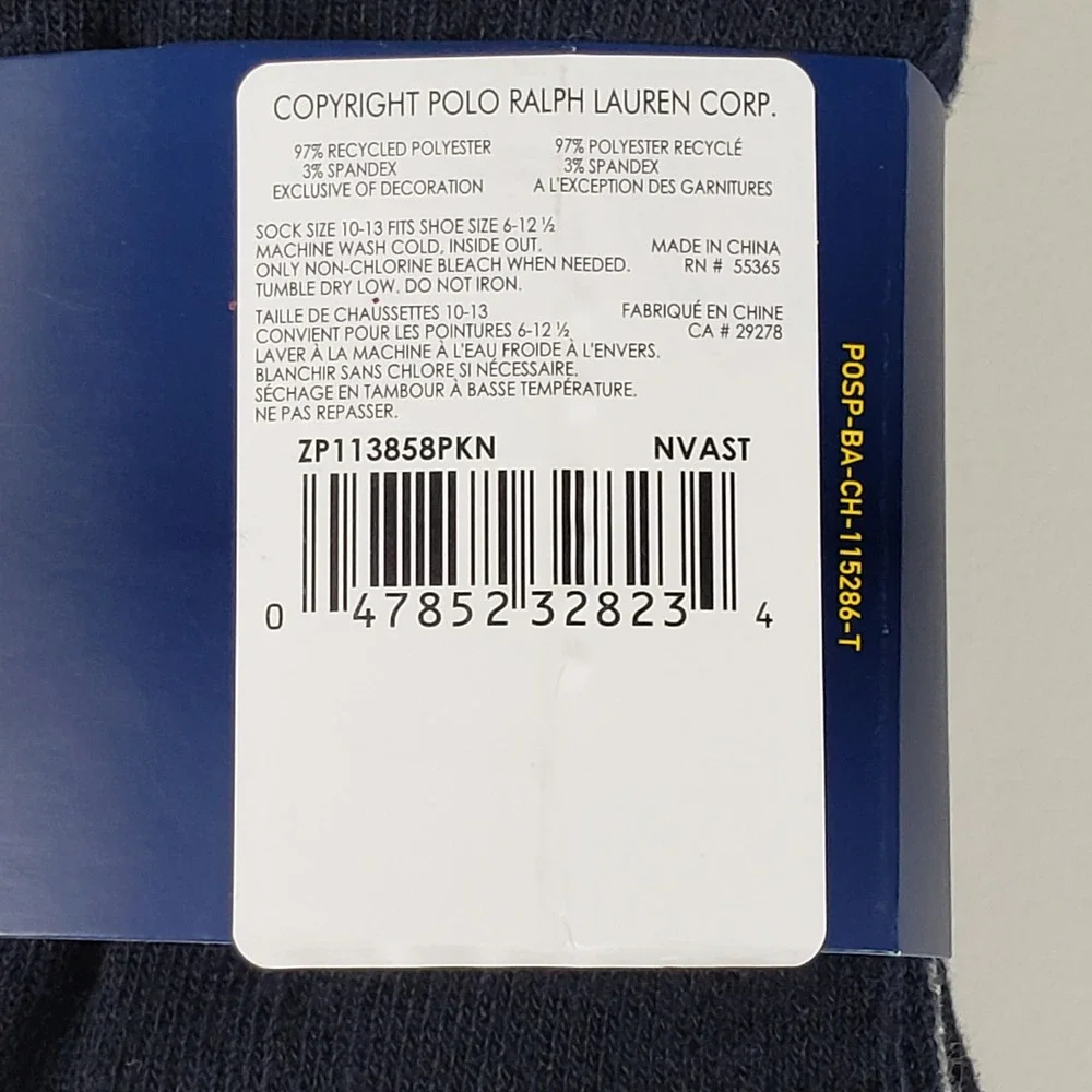 Polo Ralph Lauren Mens 4‎ Pack Low Cut Socks 6-12.5 Grey Navy Athletic New